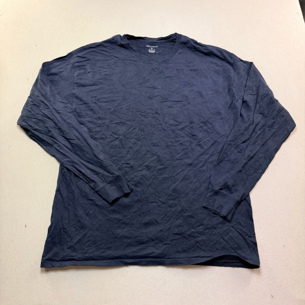 Champion Long Sleeve Shirt Mens Double Extra Large Navy Blue Excellent Logo